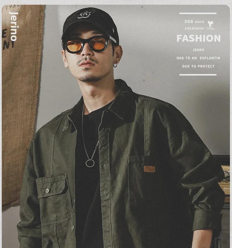 Herren Retro Schweres Arbeitshemd: Langärmige Jagdjacke im Oversize-Schnitt mit Samtfutter, Herbstlicher Coach-Stil.