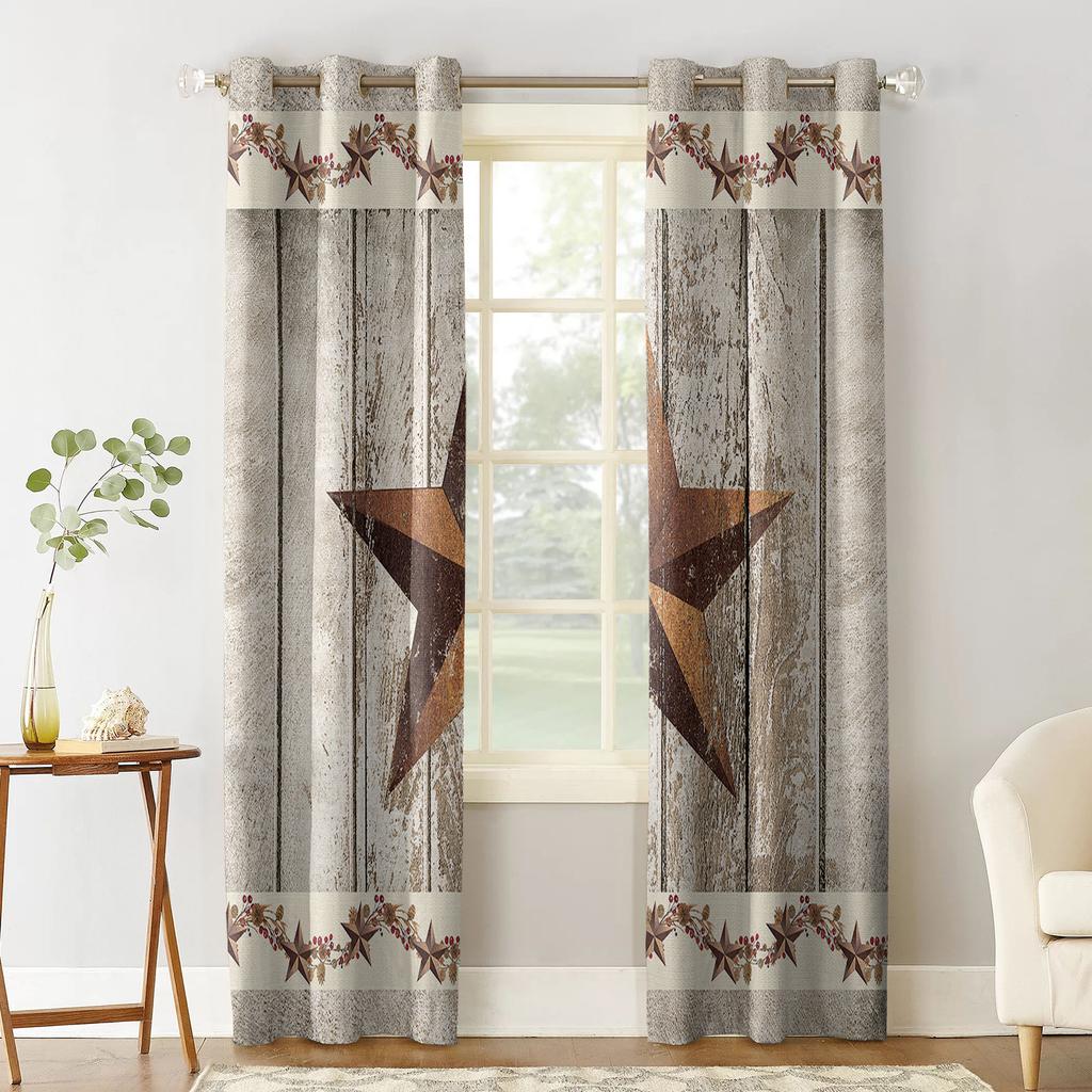 Farm Vintage Pentagram Wood Rustic Blackout Curtains For Living Room Bedroom Printed Window Treatment Drapes Home Decor