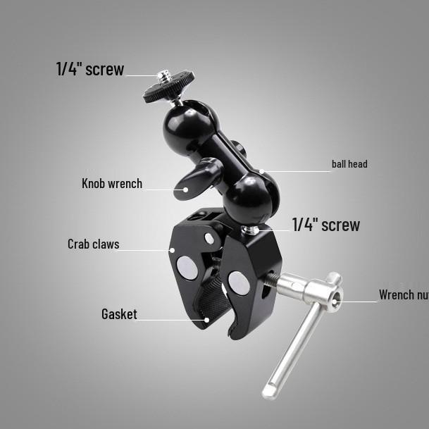 In-Stock Universal Metal Double Ball Head Mini Arm & Strong Crab Claw Clip Holder