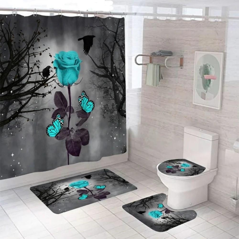 Valentine'S Day Promotional Discount Shower Curtain Rose Printed 180X180 Bathroom Curtain Colorful Flowers For Home Decoration