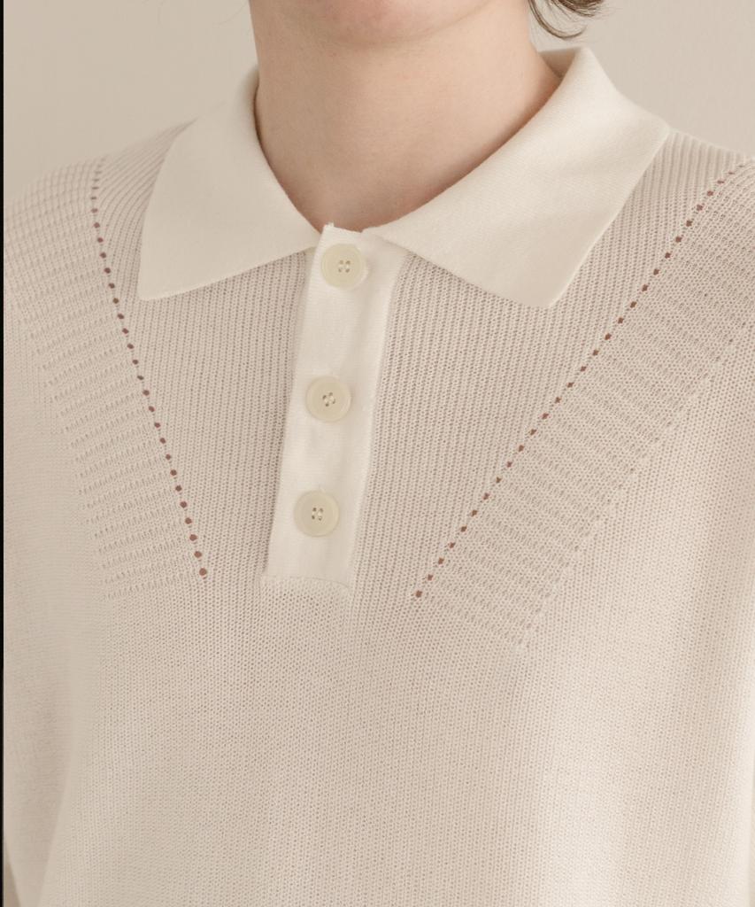SELITIO Men'S Perforated Point Half Collar Knit White