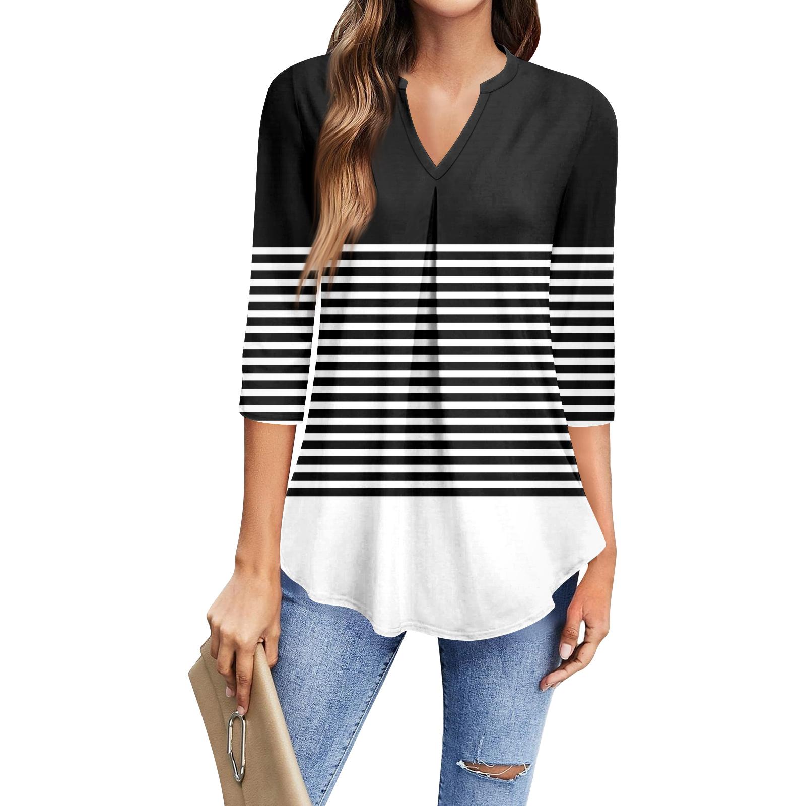 

Women s Fashion Casual Three-Quarter Sleeve T-Shirt Printed V-Neck Top XL білий