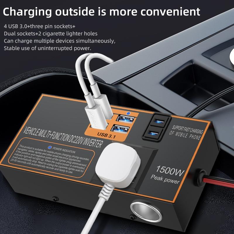 Car Inverter Dc12V/24V To 220V Quick Charging Cigar Lighter Socket Power Adapter Converter Usb Fast Charging Vehicles Inverter