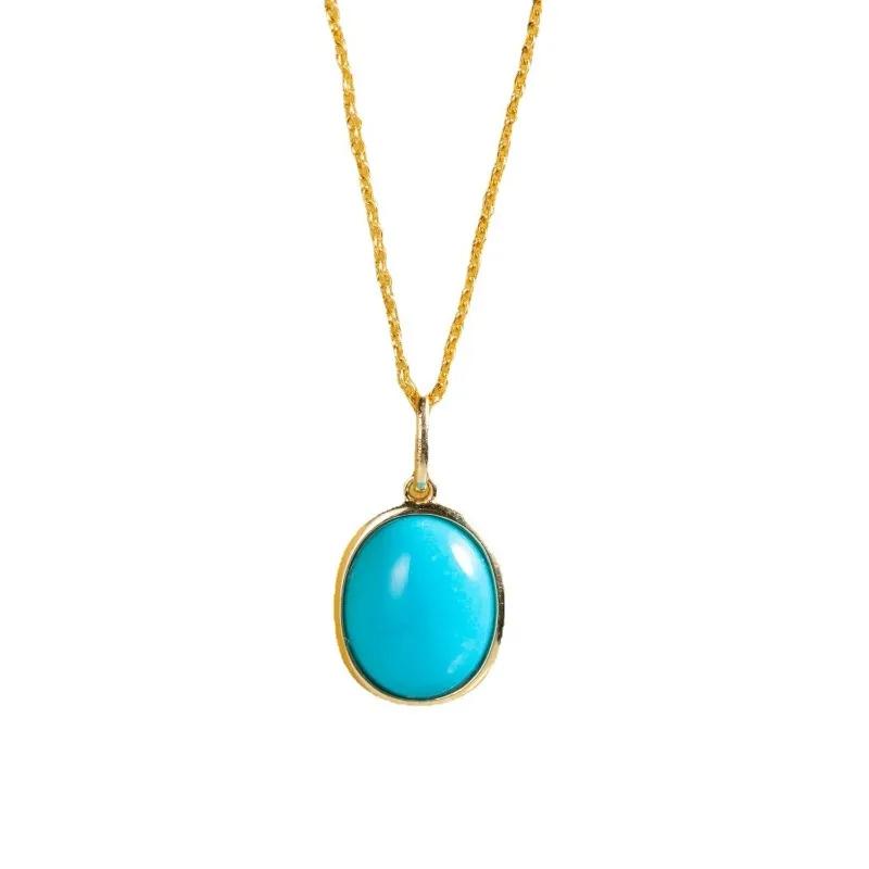 Oval Turquoise Necklaces Classic Charm New In Blue Pendant Minimally Designed Suitable for Daily Jewelry Gifts Accessories