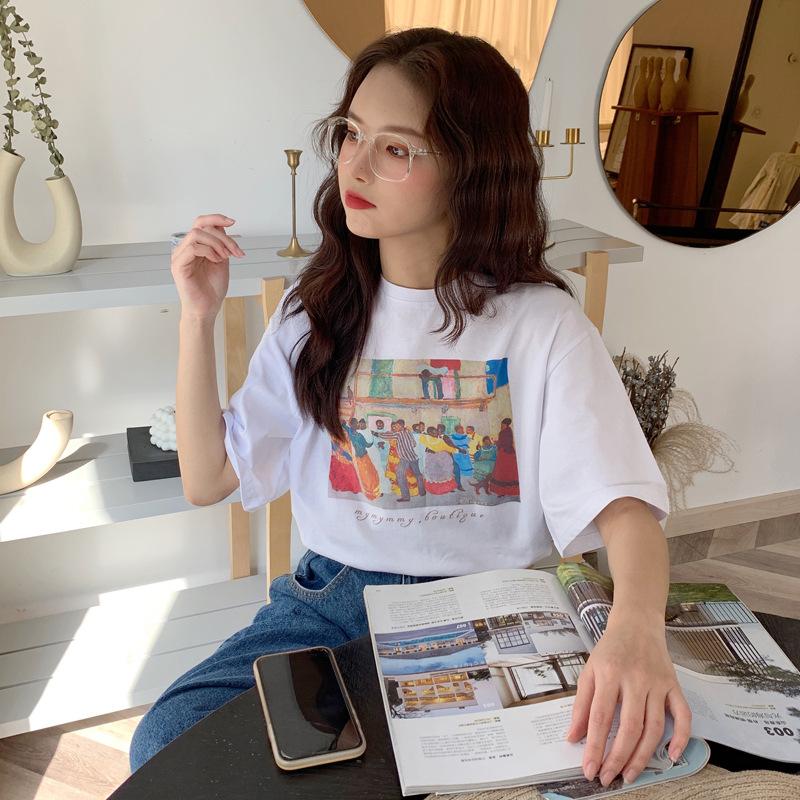 vintage funny cartoon print high street white short sleeved t-shirts for women's summer casual oversized t shirt harajuku streetwear tshirt y2k tops