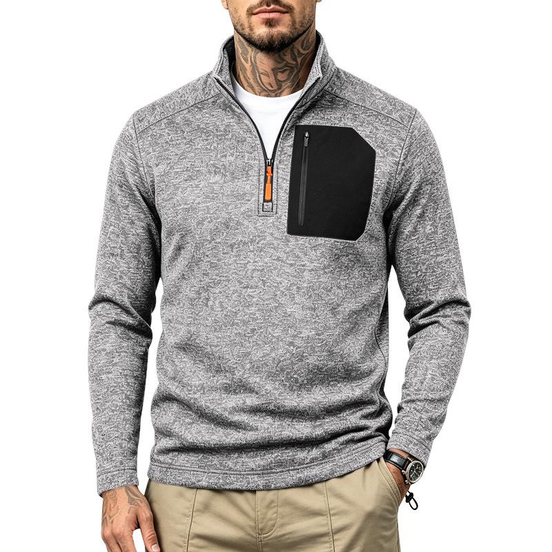 Men Casual Quarter Zip Fleece Sweatshirt Stand Collar Long Sleeve Pullover Outdoor Workout Daily Tops