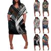 Letní nadměrné velikosti V výstřih krátký rukáv ke kolenům kapsa potisk ležérní šaty pro ženy