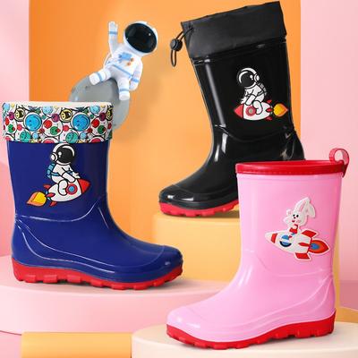 Kinder Frühlings- und Herbst-Baby-Regenschuhe Astronaut rutschfest wasserdicht warm Regenstiefel Kinder Cartoon Jungen und Mädchen Bündel Wasserschuhe
