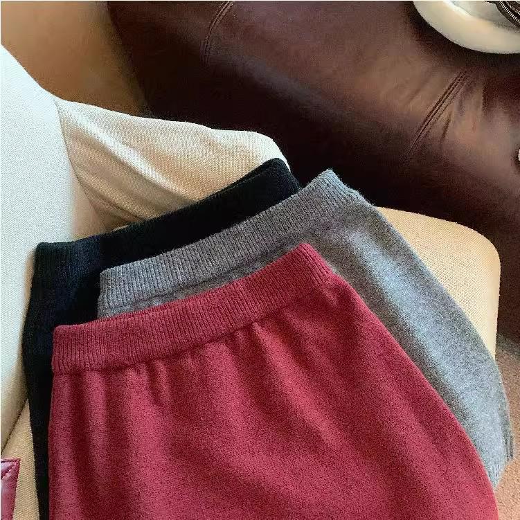 Pure Desire Koreanischer dicker Strick-Midirock - Herbst/Winter Retro Elastischer hoher Bund, Petite A-Linie Bodycon für Damen