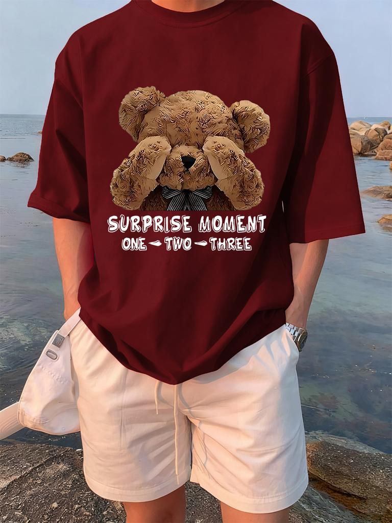 One Two Three Teddy Bear Printing TShirts Womens Summer Cotton Short Sleeve Tees Loose ONeck Soft Tops Basic Woman Clothes