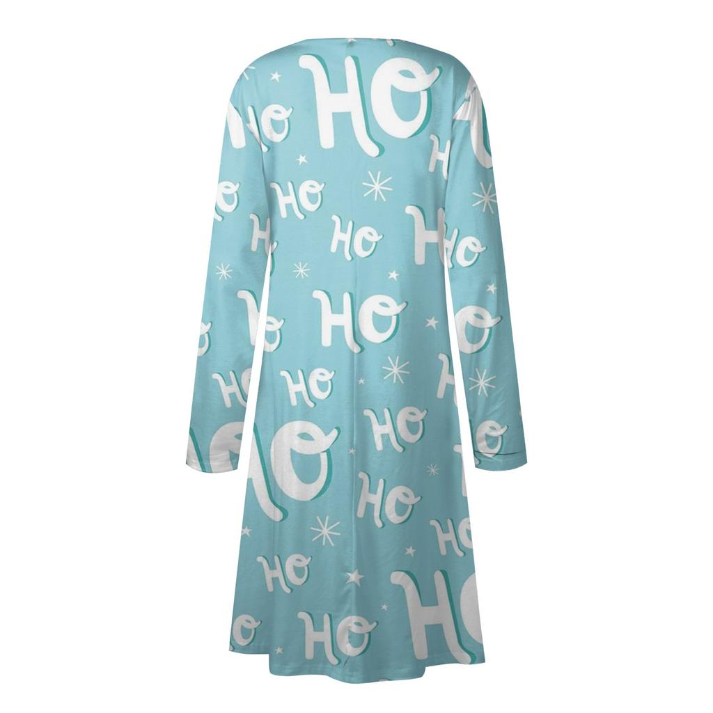 Women's Fashion Casual Christmas Printed Round Neck Pullover Slim Fitting Long Sleeve Dress