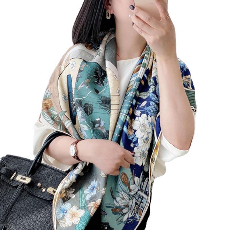 High-Quality 19 Mmi Double-Sided Heterochrome Dill Silk Large Square Scarf Mulberry Silk Silk Scarf Shawl Women