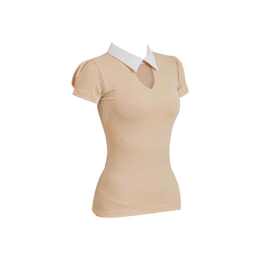 J.JANE See-Through Neckline Short Sleeve T-Shirt (Apricot)