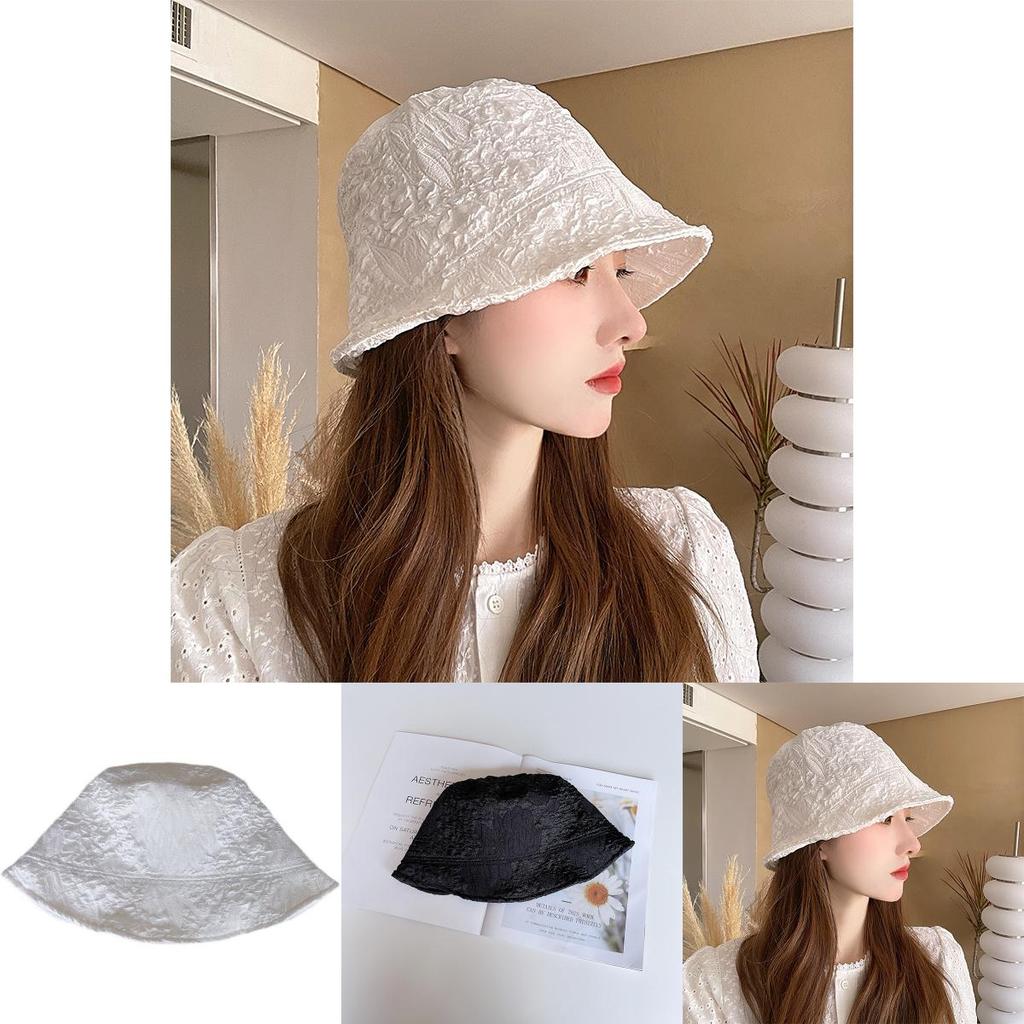 Fashionable Womens Wrinkled Bucket Hat Uv Protection Breathable Fabric