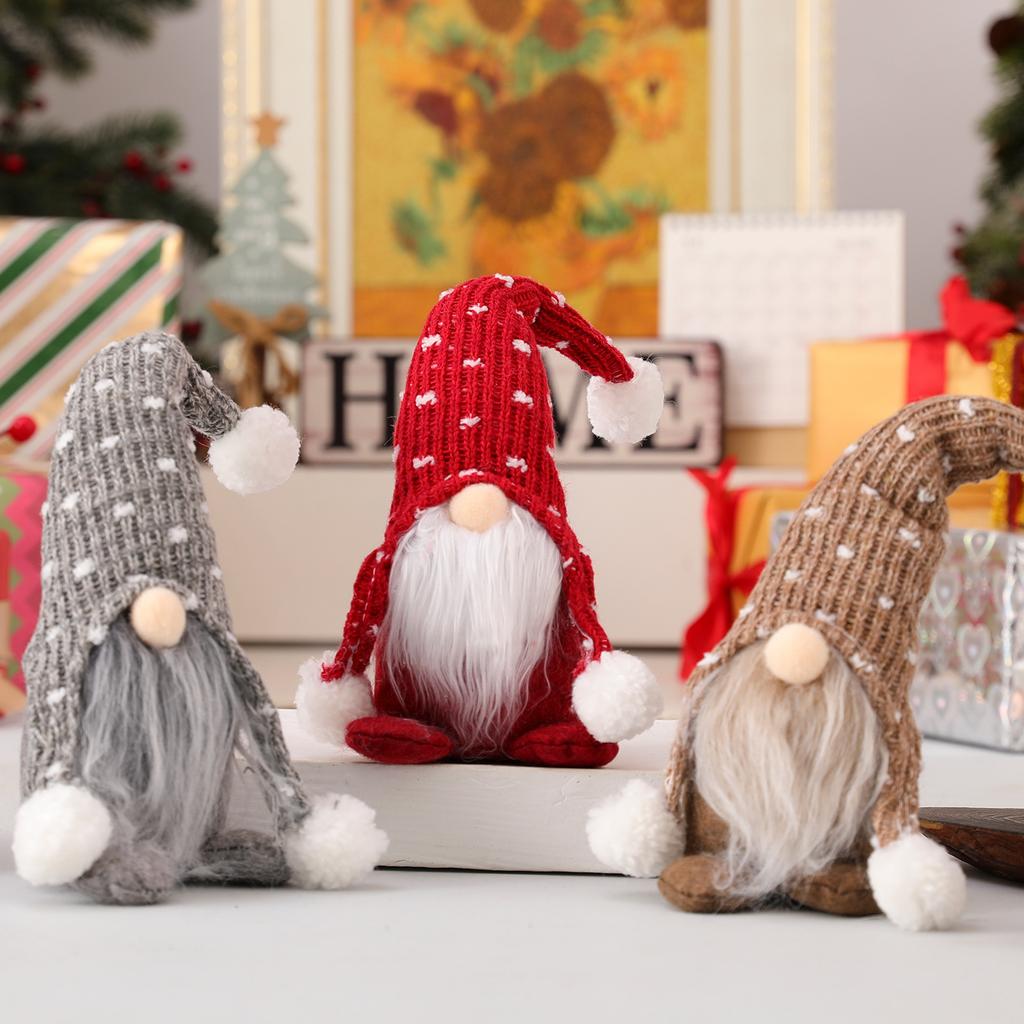 New Rudolf White Bearded Faceless Doll Christmas Doll Forest Man Knitted Hat Sitting Doll Christmas gift for kids friend 2025