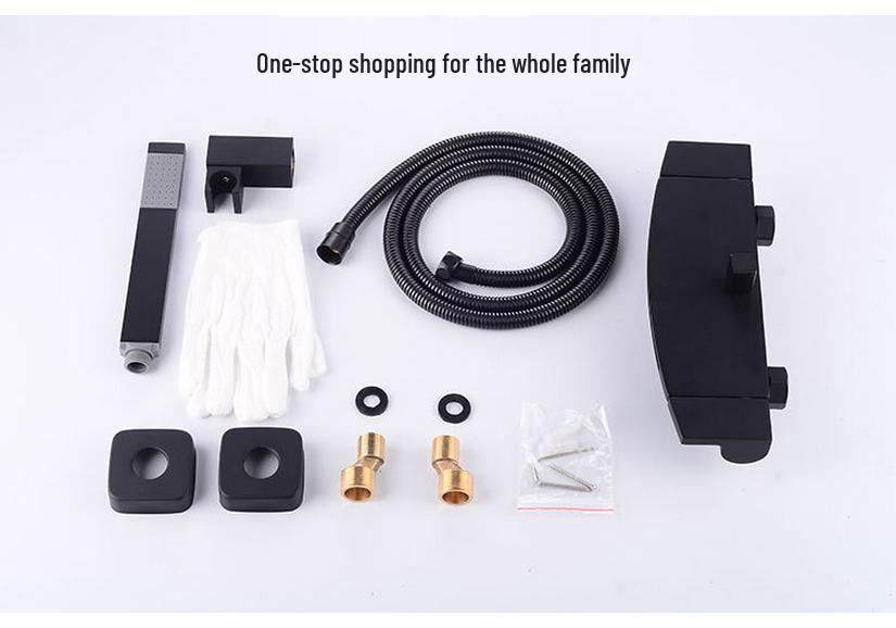 Brass Waterfall Bathtub Faucet Set with Black Exposed Edge and Hot/Cold Shower Head