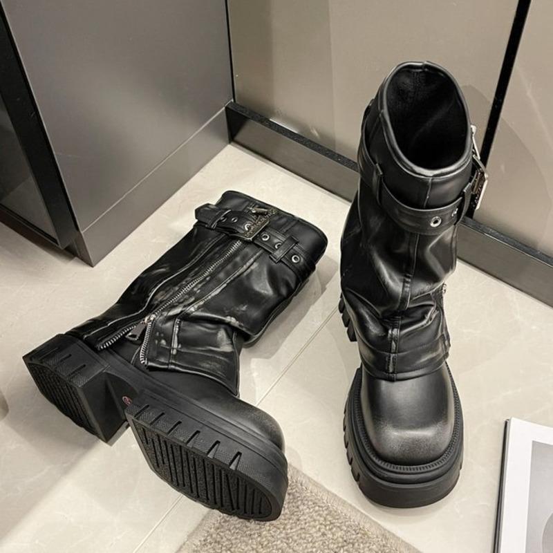 Winter Women Biker Boots Fashion Belt
