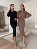 Winter Knitted Set Women's Bag Core Yarn Soft Split Sweater With Skirt