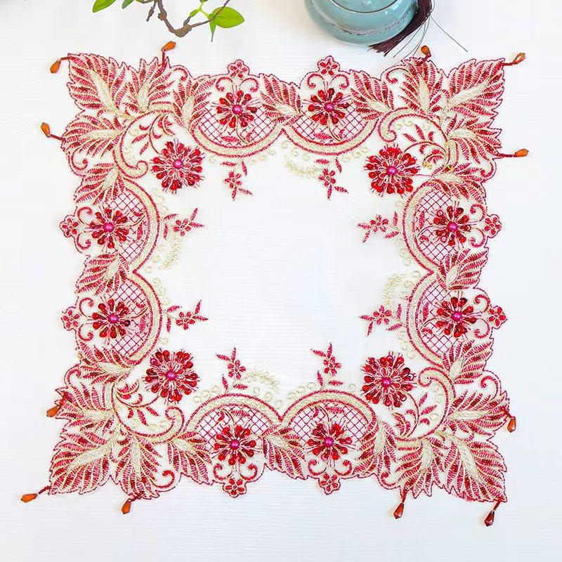 High quality beads flowers Embroidery table cloth cover wedding tablecloth kitchen Christmas Dining Table decoration and accessories for Home
