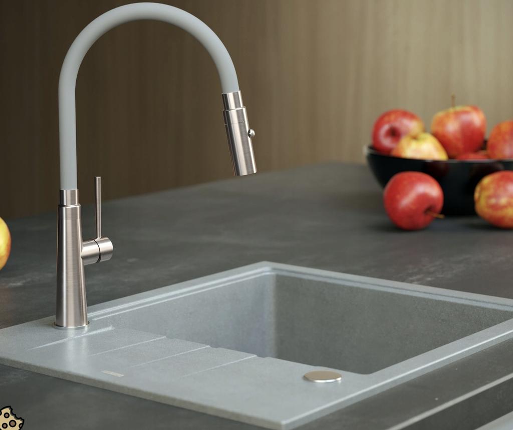 Gray Granite Sink Nayes 62x44 + Siphon + Faucet + Plug