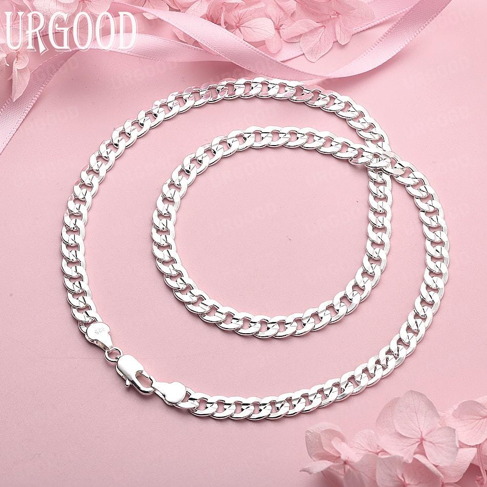 

925 Sterling Silver 20/24 Inch 7mm Side Chain Necklace Fashion Gift Wedding Jewelry 50cm