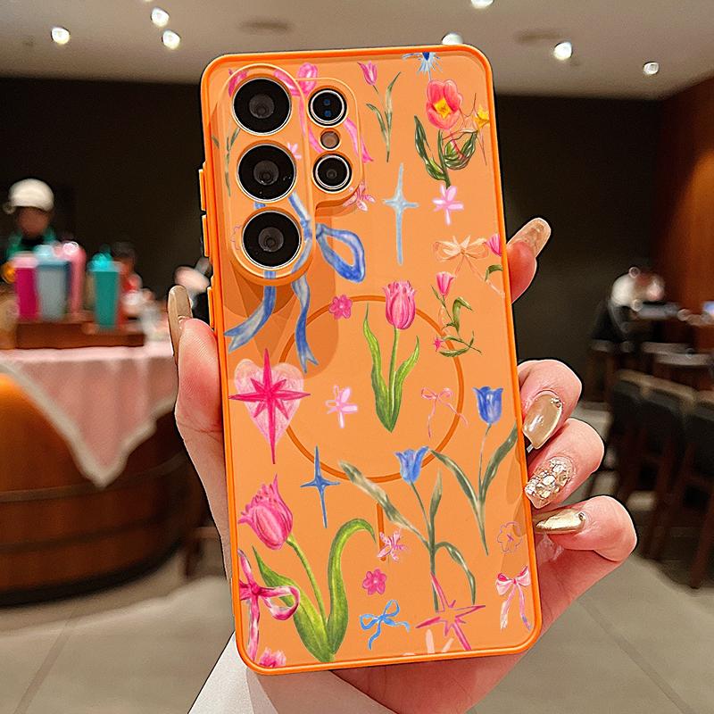Little Floral Pattern Magnetic Case For Samsung S26 Ultra S25 Edge S24 FE S23 S22 Plus A54 A15 A35 A55 A16 A36 A56 A17 A37 A57 5G Matte Cover