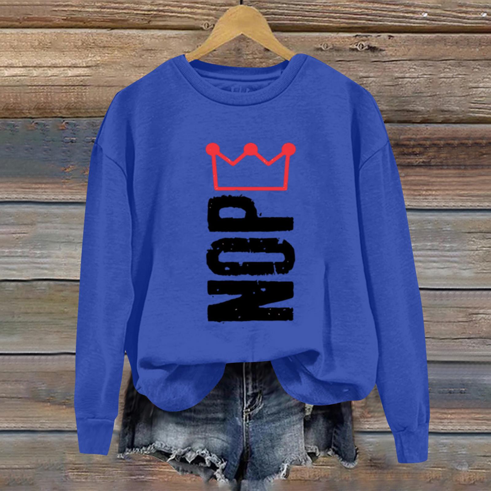 

Women s Fashion Daily Versatile Casual Sweatshirts Long Sleeve Round Neck Top Sweatshirts S синій