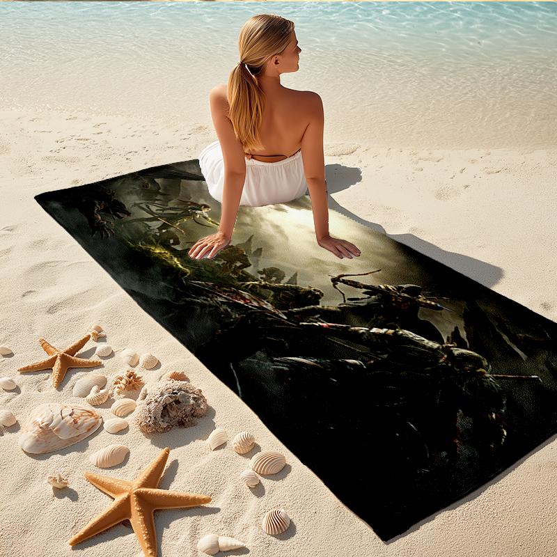 1Pc Fantasy Warrior Battle Scene Beach Towel, Quick Dry, Multi-Use for Beach Pool Gym Yoga Home Travel, Christmas, Halloween, Xmas Gift Em92847