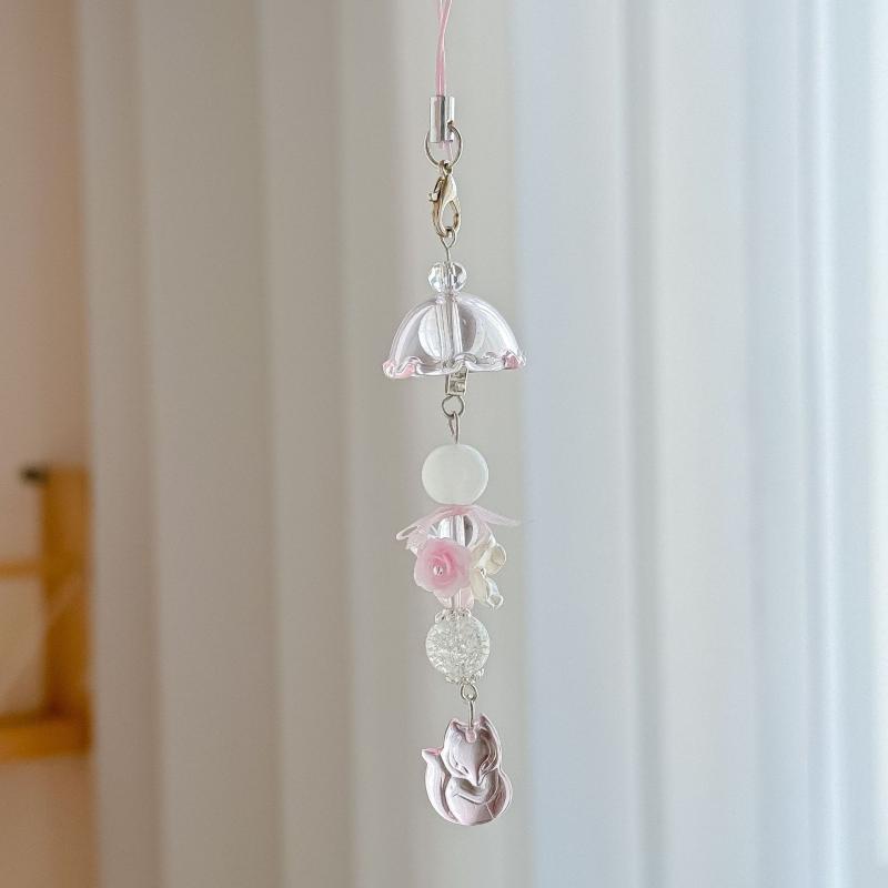 Elegant Wind Chime Flower Handmade Beaded Keychain Lovely Fox Mobile Phone Chain Lanyard Bag Pendant Friend Birthday Gift