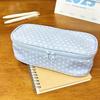 High Quality Blue Polka Dot Pencil Case Large Opening Design Large Capacity Stationery Pouch Pen Bag Students