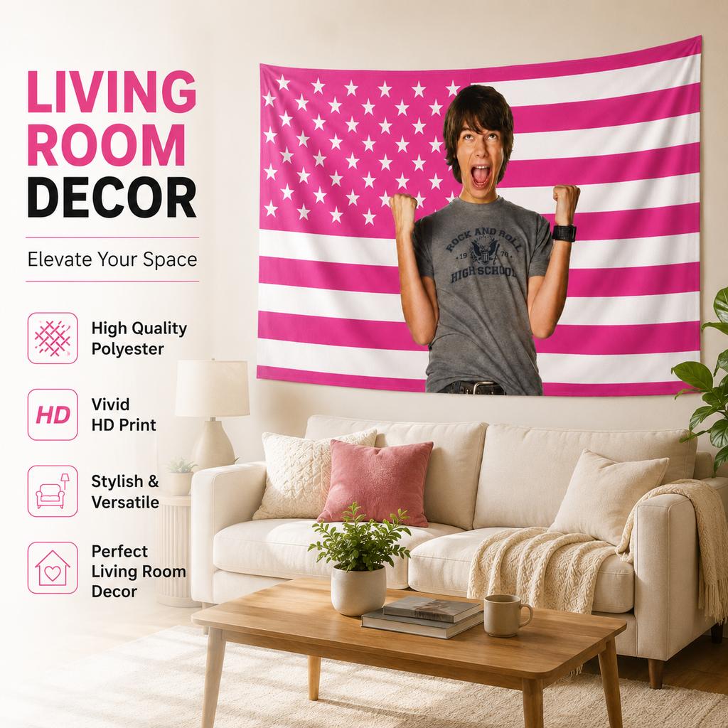 Funny Meme Star Pink Flag Tapestry Flat Print Retro High School Boy Wall Decor for Bedroom Living Room College Dorm Gift
