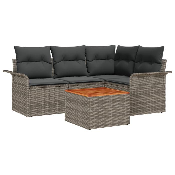 VidaXL Set de canapé de jardin en 5 pièces avec coussins gris poly rattan acacia 3347321