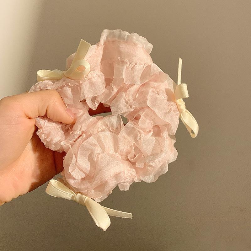 Chouchou d'été en satin et tulle à pois violets - Élastique à cheveux pour femme à haute élasticité