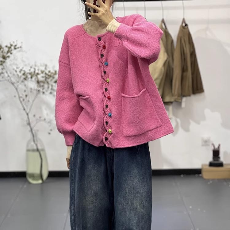Dimanaf Winter Plus Größe Herbst Frauen Feste Tasten Pullover Jacke Stricken Mode Oversize Casual Stil Lose Strickjacke Pullover