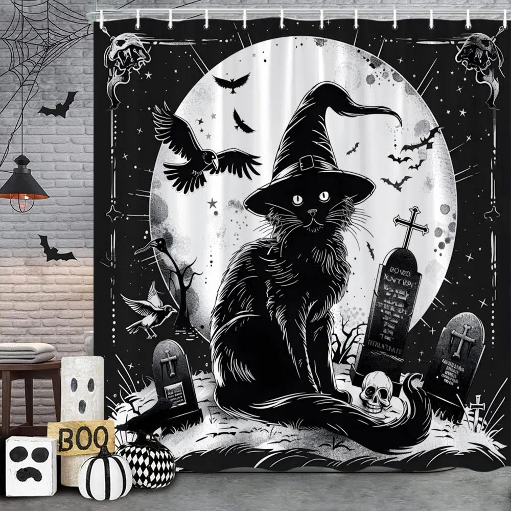 Happy Halloween Shower Curtain Pumpkin Elf Bohemian Butterfly Black Cat Bat Eagle Skull Polyester Shower Curtains Bathroom Dec