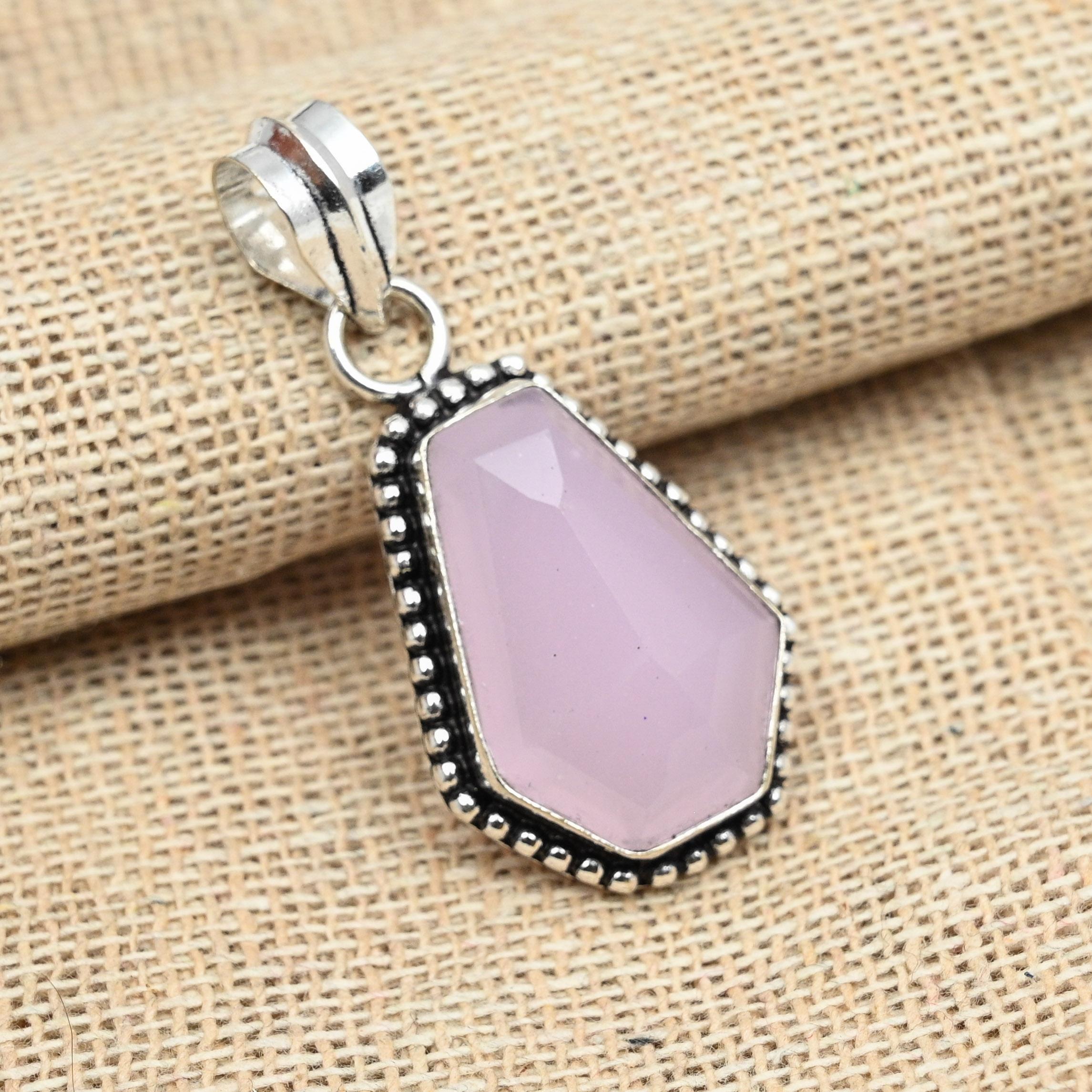 

Розовый халцедон драгоценный камень стерлингового серебра 925 пробы ювелирные изделия ручной работы уникальный кулон 1.77 Inches розовый