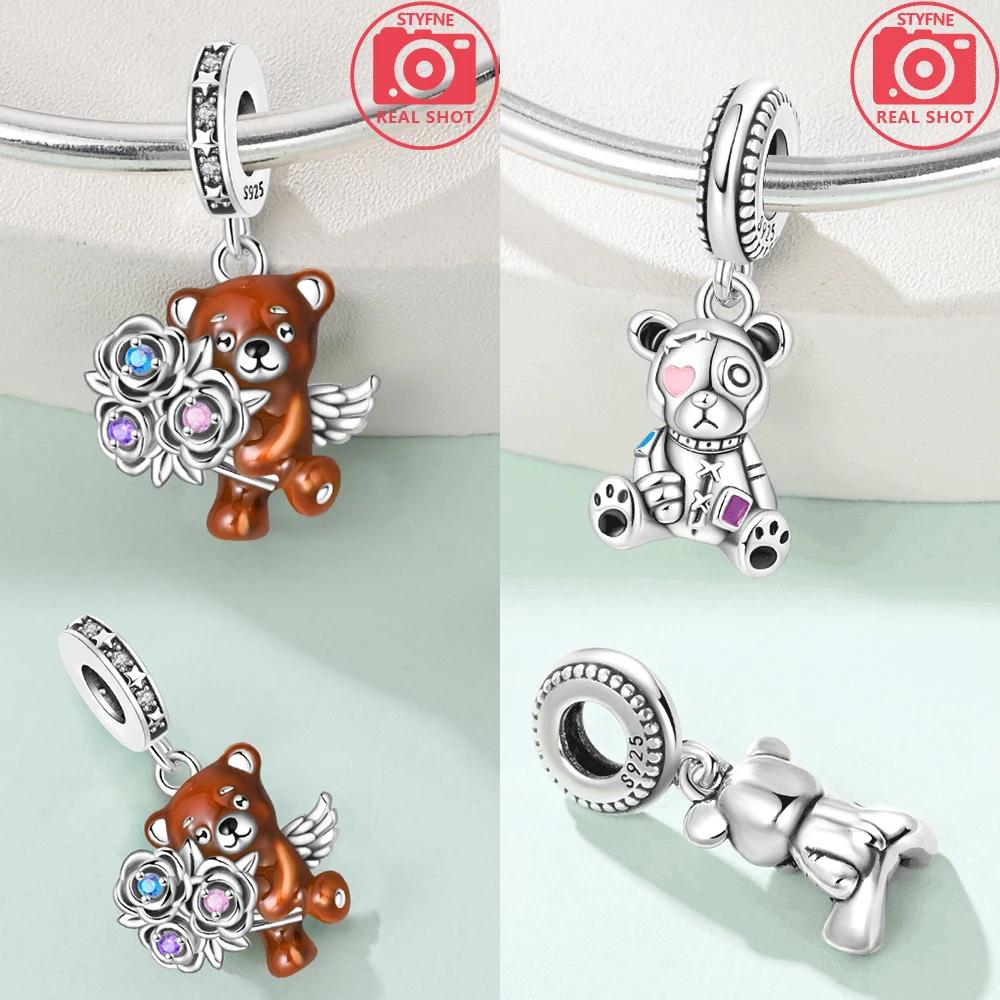 Copper Metal Charm Bead Components Pink Gold Bear High Quality Fine Jewelry Craft Making Rose Heart Bead Components Designed For Bracelets Pendant
