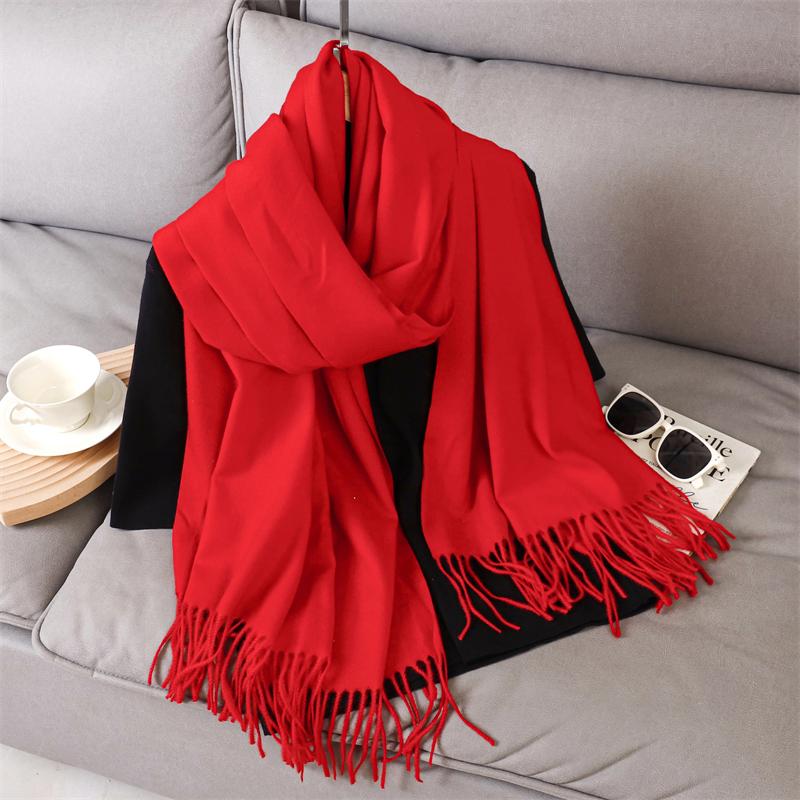 Fashion Luxury Solid Women Winter Scarf Warm Thicken Cashmere Shawl Outdoor Tassels Pashmina Lady Wrap Windproof Scarves