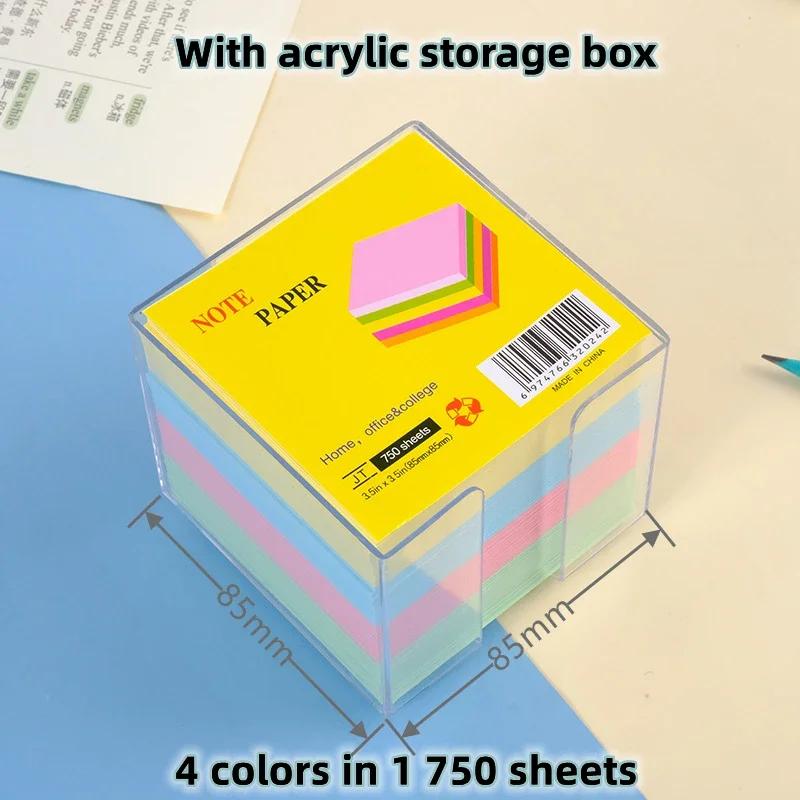 500/750Sheets Color Posted It Sticky with Acrylic Box Notes Pads Memo Notepad Notebook Stationery Posits Student Message Sticker