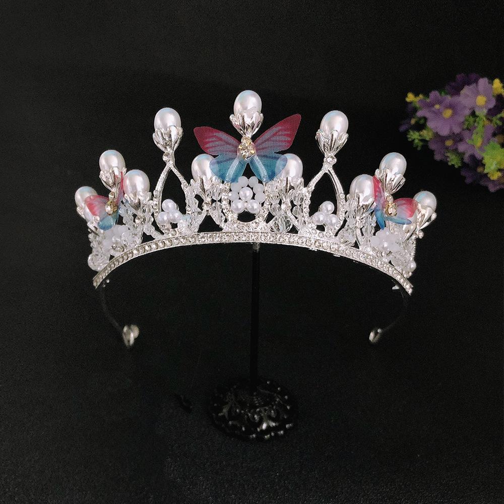 Korean Style Children's Crown Tiara Princess Girl Birthday Child Crown Cute Silver Butterfly Headband