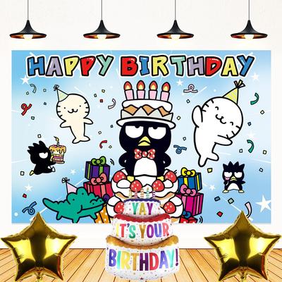Bad Badtz-Maru Birthday Tapestry, Birthday Decorations, Die-Cut Balloons, Aluminum Balloons, Hairband, Wall Hanging Photo Backdrop, Photo Background,