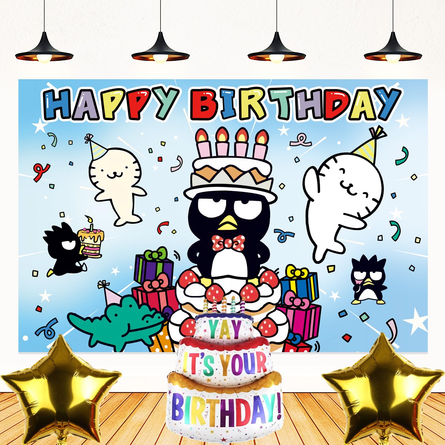 

Bad Badtz-Maru Birthday Tapestry, Birthday Decorations, Die-Cut Balloons, Aluminum Balloons, Hairband, Wall Hanging Photo Backdrop, Photo Background,