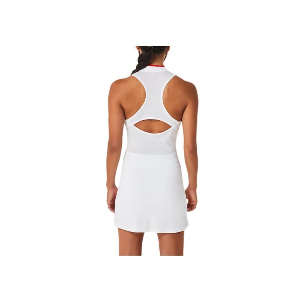 Asics Match Dress Solid V-Neck Tennis Knit Sleeveless Dress Women Dresses Off-White 2042A254-100