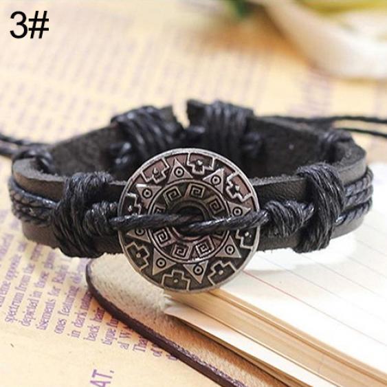 Men Women Alloy Tai Ying Yang Pattern Faux Leather Braid String Bracelet Chain