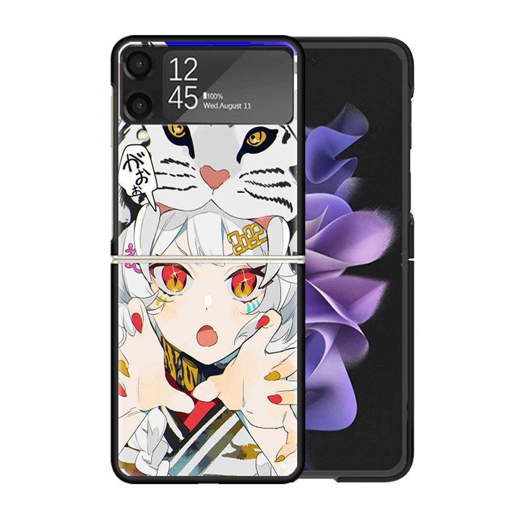 Cute Anime Girl INS Clear Phone Case For Samsung Z Flip 7 6 5 4 3 Galaxy ZFlip7 ZFlip6 ZFlip5 ZFlip4 ZFlip3 5G Print Cover Z Fli
