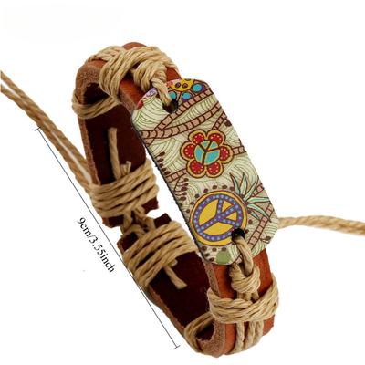 Modische Armbänder für Frauen, Hippie-Retro-Lederarmband, verstellbar, handgefertigter Schmuck für Frauen, Blumendruck, Seil, Geschenke