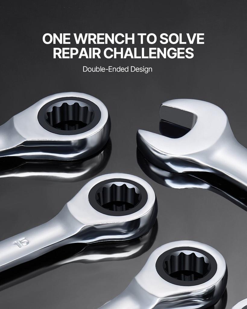 Combination Wrench Set 8-Piece Metric 8 mm to 19 mm with Organizer Rack