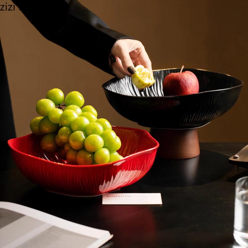Hohe Keramik-Obstschale Snackschale Süßigkeitenschale Aufbewahrungstablett Salatschüssel Suppenteller Dessertteller Trockenfruchtschalen
