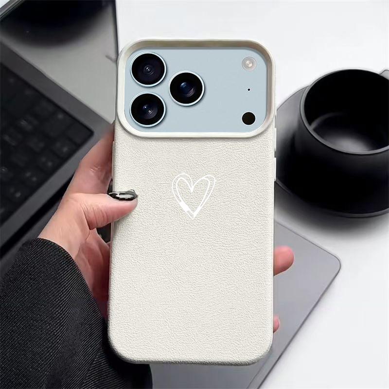Love Heart Pattern TPU Phone Case For iPhone 17 16e 16 15 Pro Max 14 13 12 Pro Max 11 Air Soft Leather Texture Silicone Cover