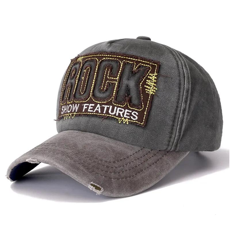 

Unisex Washed Cotton Retro Cap Rock Letter Embroidered Baseball Cap Men Women Casual Adjustable Outdoor Hats 56cm-60cm